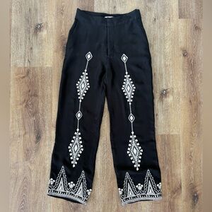 ZARA Boho Embroidery Wide Pants in Black Size: S| Spring, Boho, Vacation